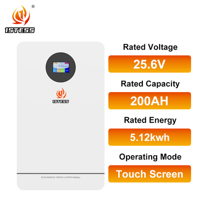 25.6V 200Ah 5.12kWh LiFePO4 Lithium Battery for Residential ESS, >98% Efficiency